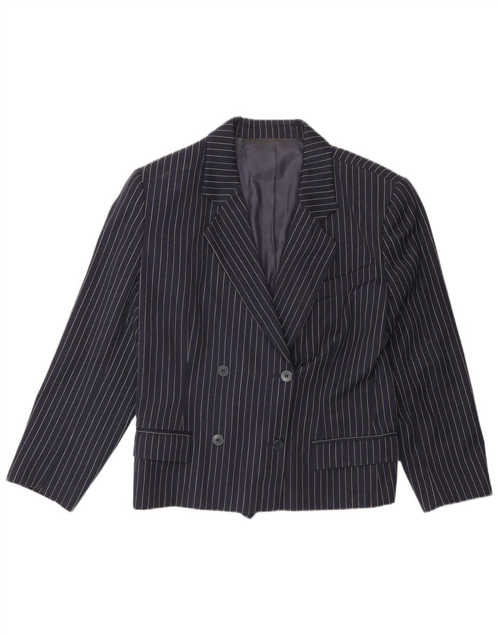Vintage dame dobbeltradet blazerjakke IT 48 XL marineblå nålestribe