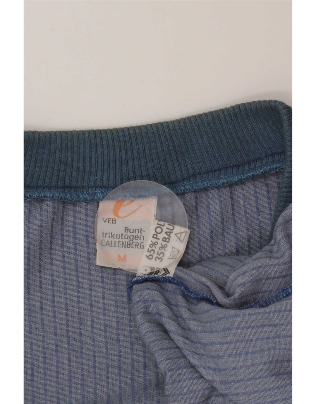 Vintage herre velour sweatshirt jumper medium blå nålestribet polyester