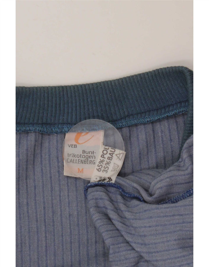Vintage herre velour sweatshirt jumper medium blå nålestribet polyester