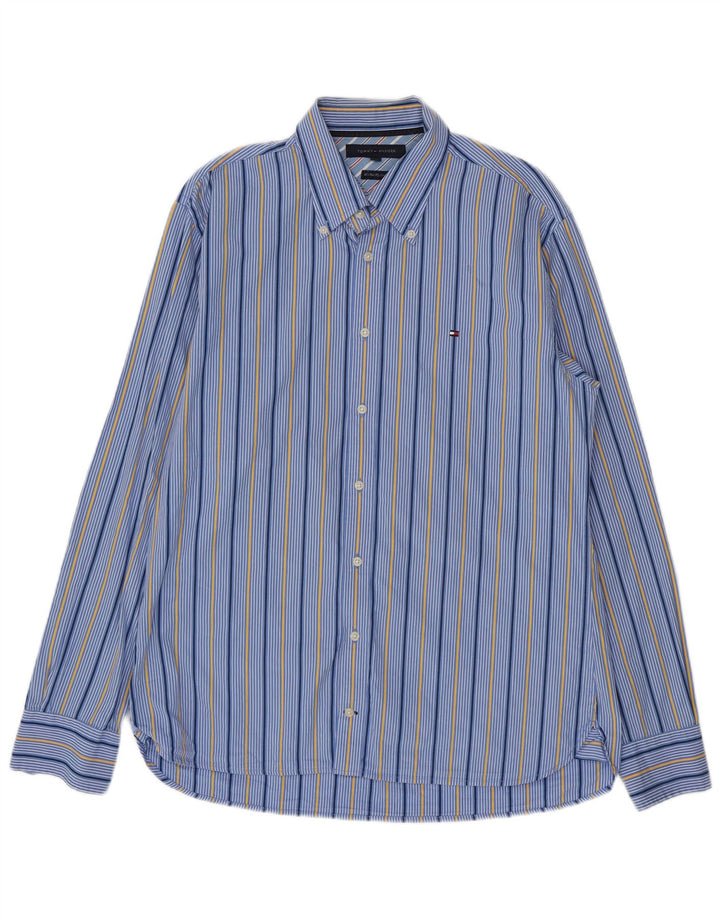 TOMMY HILFIGER Mens Shirt Large Blue Striped Cotton