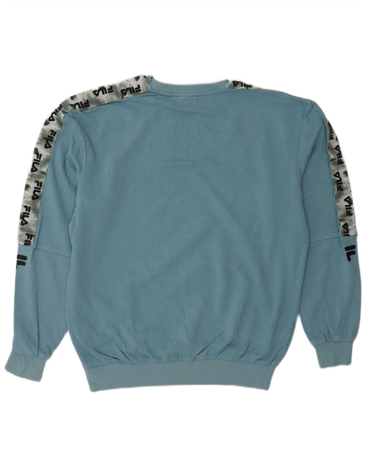 FILA Grafisk sweatshirt til mænd, lille blå farveblok bomuld