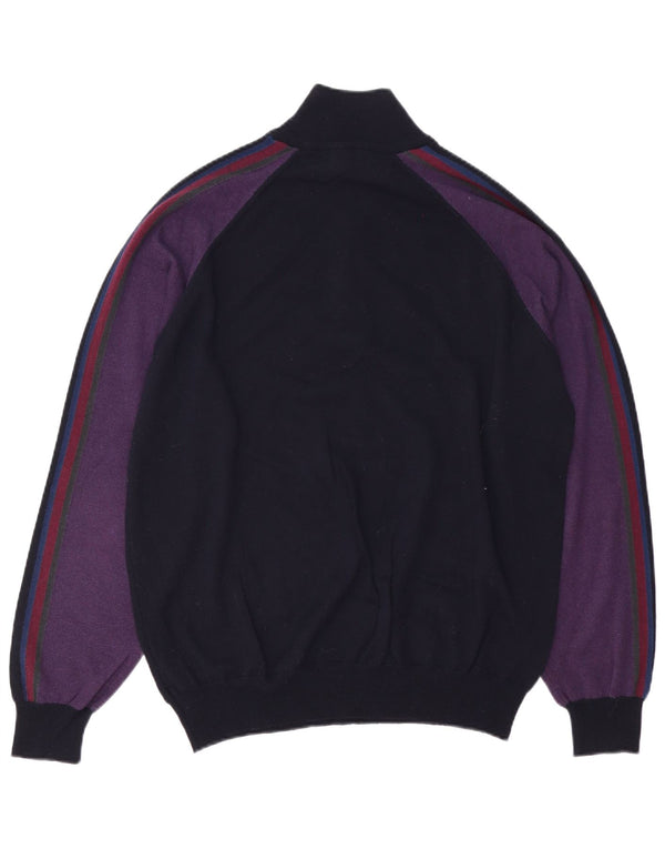 Trussardi Jeans Herre Zip Neck Jumper Sweater Large Navy Blue Colourblock