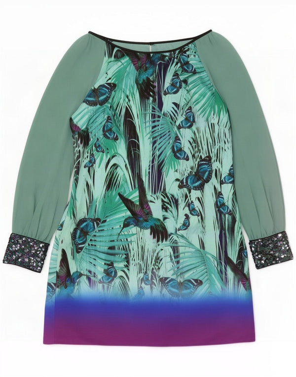 Monsoon Kvinders Mini Skede Kjole UK 14 Large Green Polyester Festival
