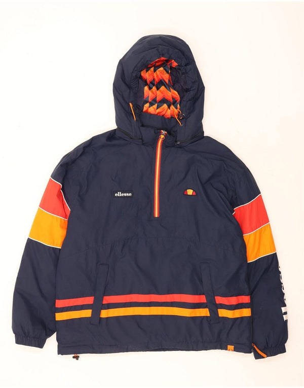 Ellesse Herre Hooded Graphic Anorak Jacket UK 42 XL Navy Blue Colourblock