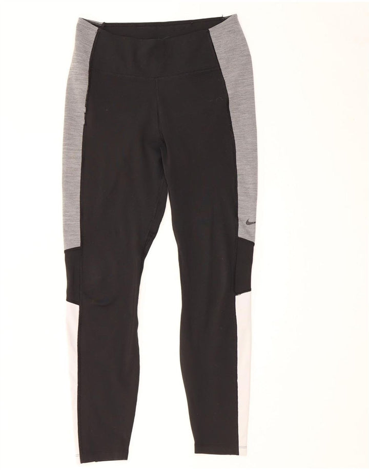 Nike Dame Dri Fit Leggings UK 12 Medium Sort Colourblock Polyester