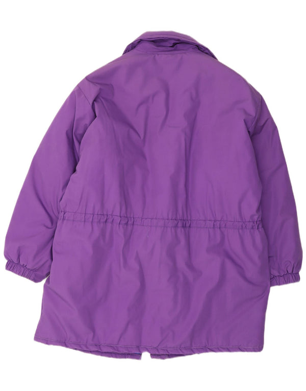 Vintage polstret frakke til kvinder UK 18 XL lilla polyester