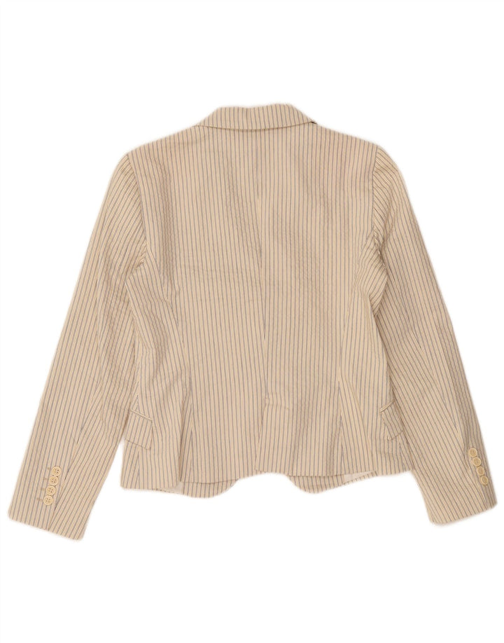 Zara Dame 1 Knap Blazer Jakke UK 12 Medium Beige Stribet Bomuld
