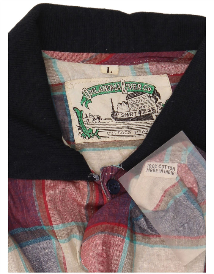 Vintage kortærmet herreskjorte Stor flerfarvet ternet bomuld