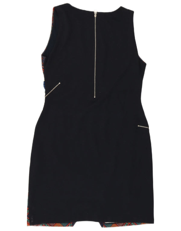 Desigual Kvinders Ærmeløs Skede Kjole UK 14 Stor Sort Geometrisk