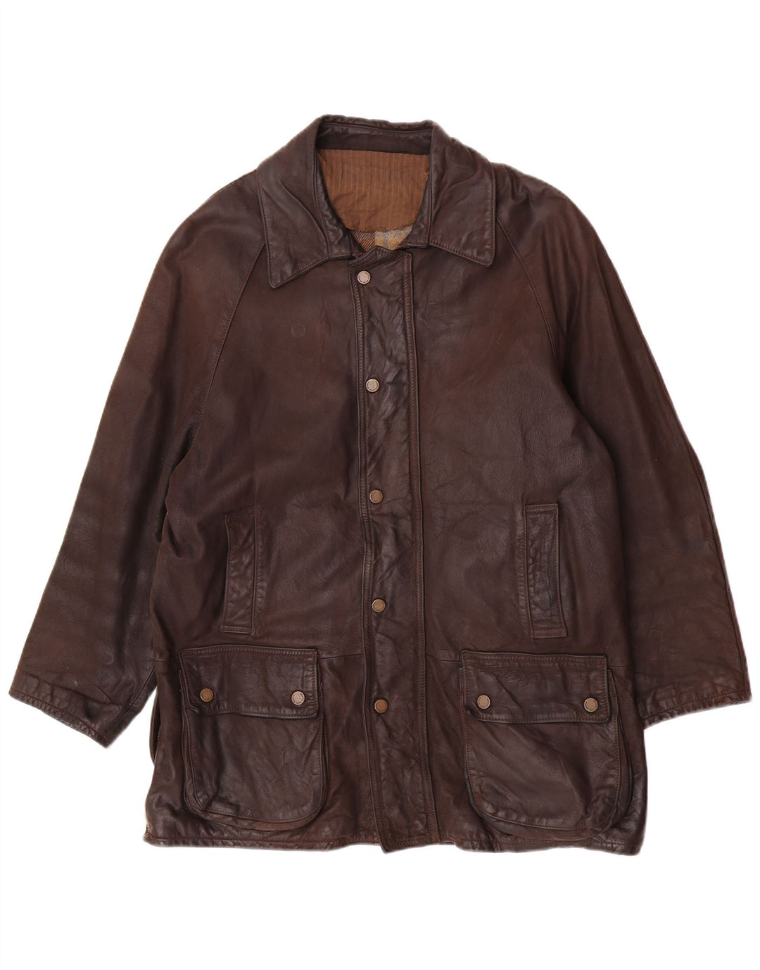 Vintage Herre Loose Fit Læderjakke UK 36 Lille Brun