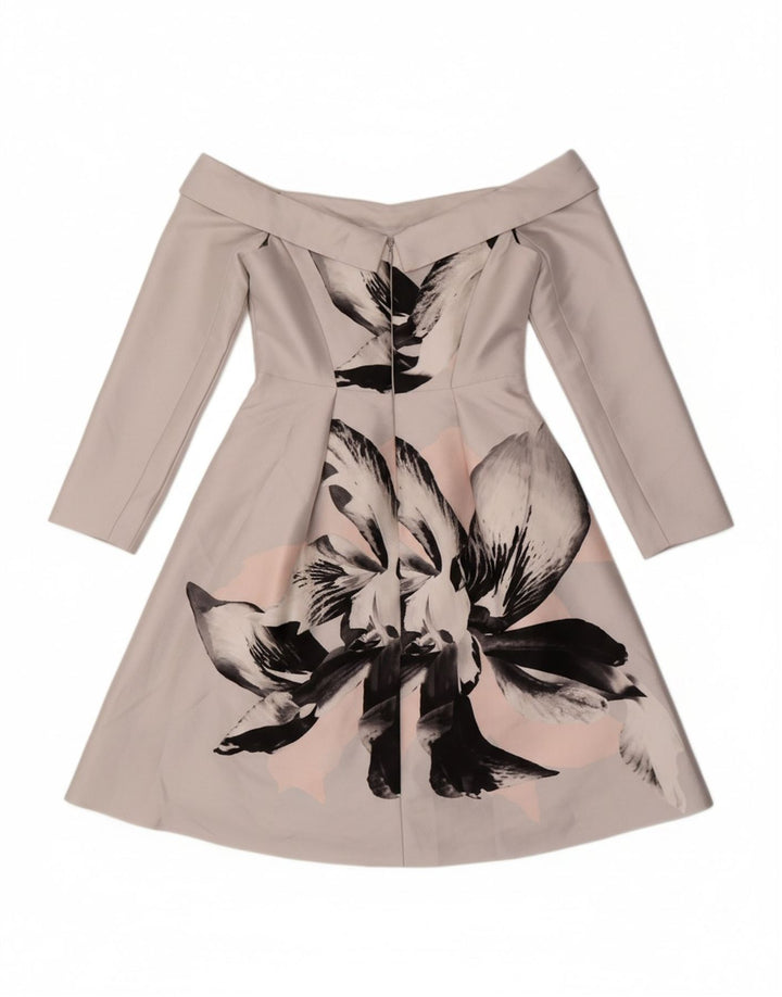 COAST Womens Off Shoulder Dress UK 12 Medium  Grey Floral Polyester