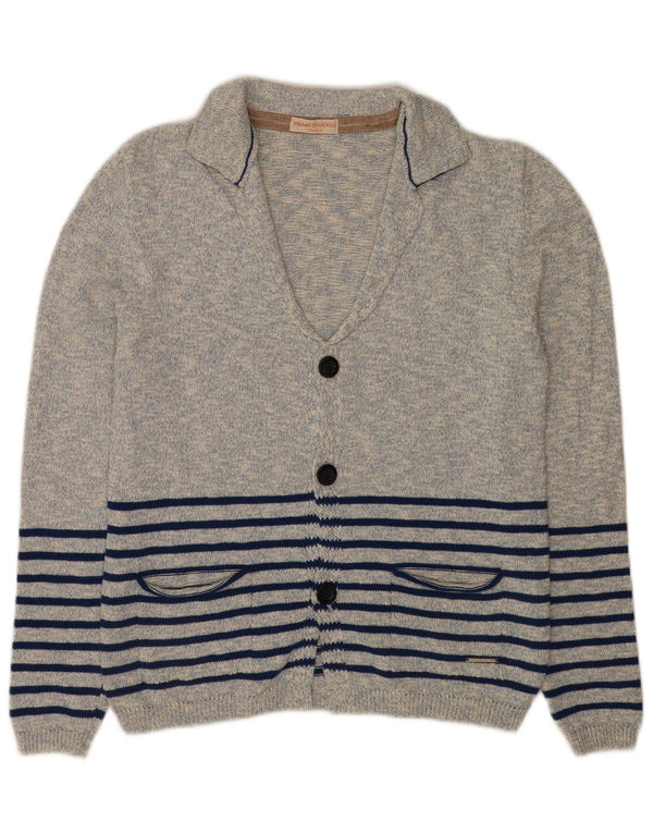 Primo Emporio Dame Cardigan Sweater UK 12 Mellem blå stribet bomuld