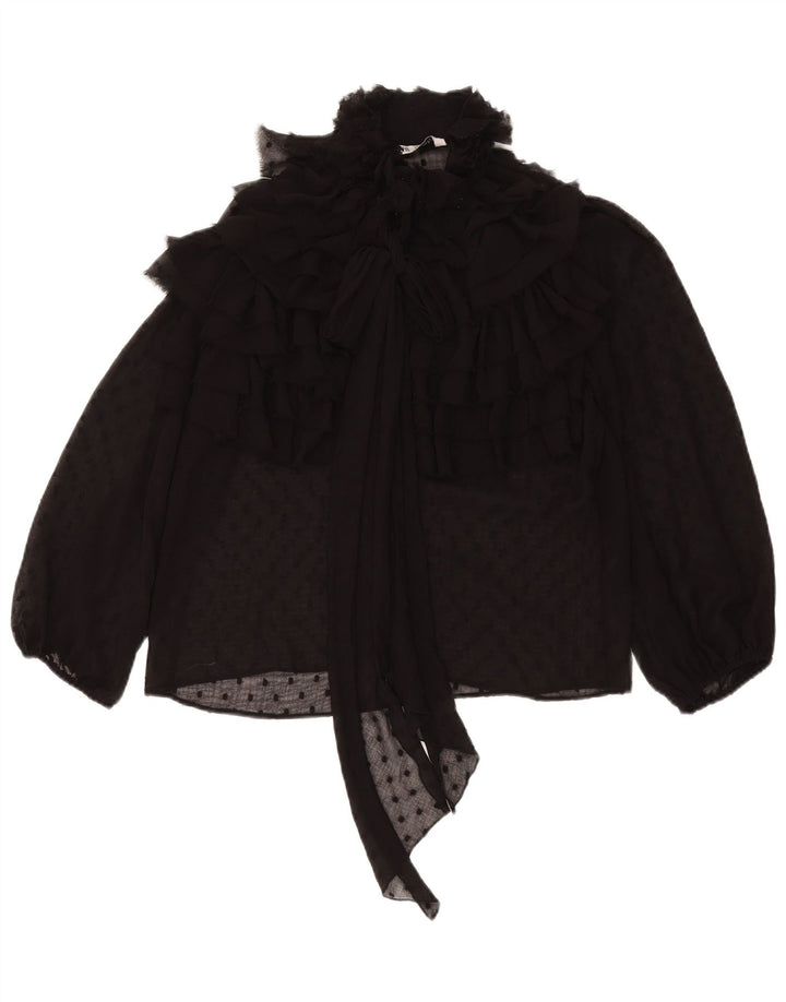 Zara Dame Oversized Bluse Top UK 10 Small Black Spotted