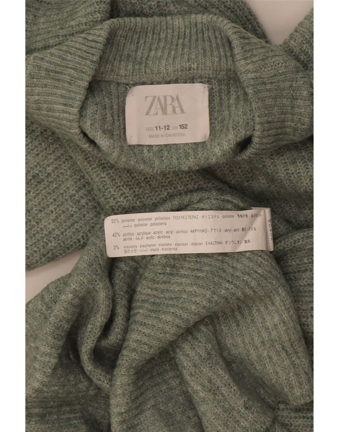 Zara drenge sweater med rund hals 11-12 år Grøn polyester