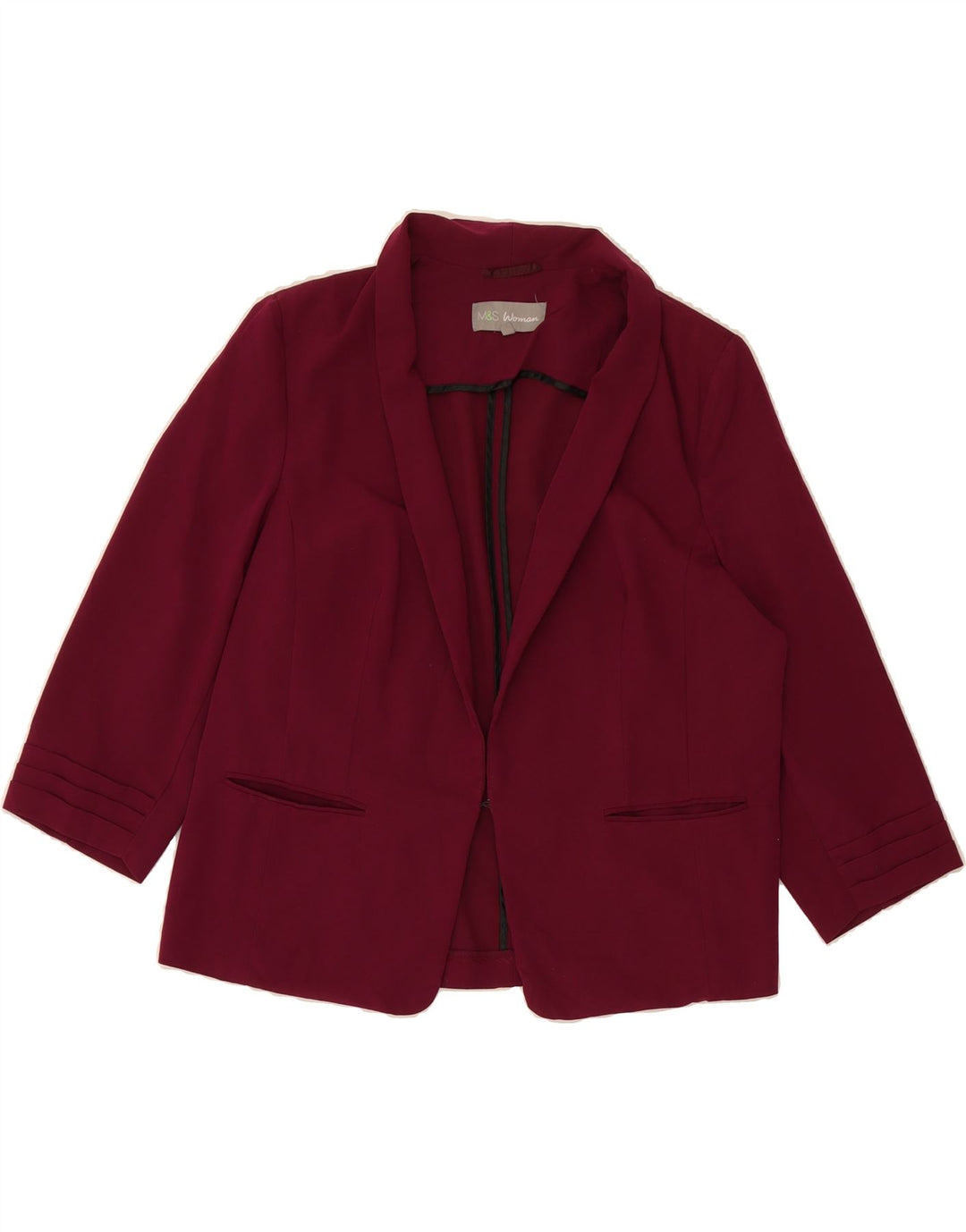 MARKS & SPENCER Womens 3/4 Sleeve Blazer Jacket UK 16 Large  Burgundy Vintage Marks & Spencer and Second-Hand Marks & Spencer from Messina Hembry 