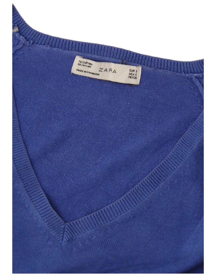 Zara Dame V-hals sweater UK 10 Small Blue