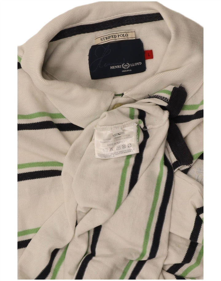 HENRI LLOYD Mens Polo Shirt Large White Striped Cotton