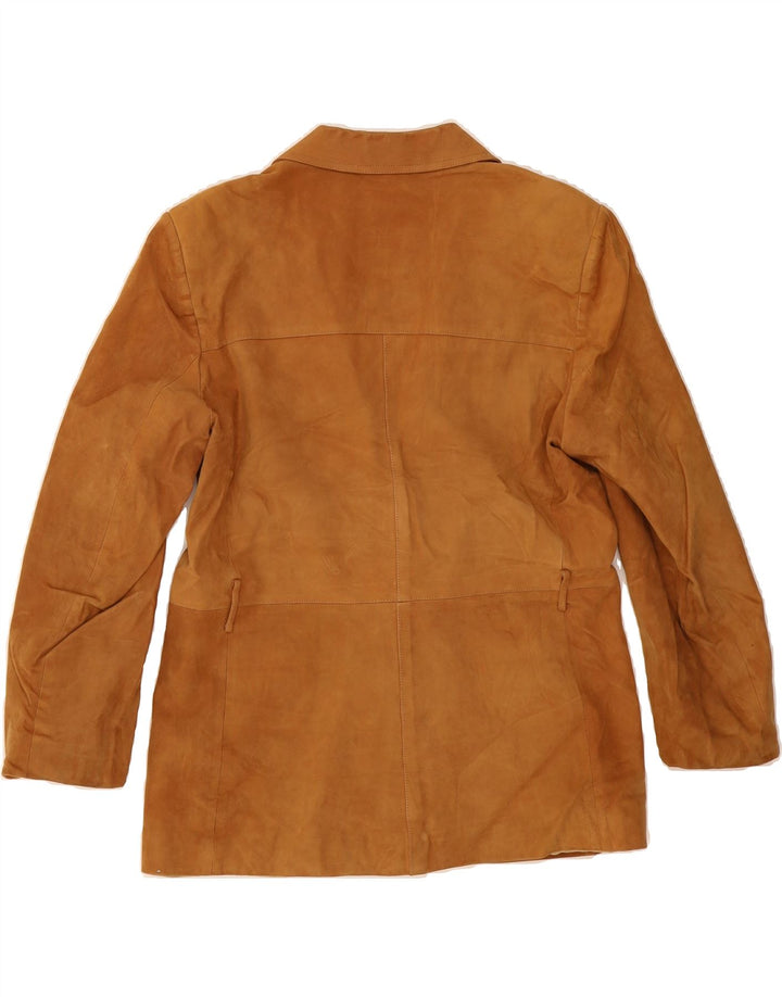 VINTAGE Womens 3 Button Leather Blazer Jacket IT 48 XL Brown Leather Vintage Vintage and Second-Hand Vintage from Messina Hembry 