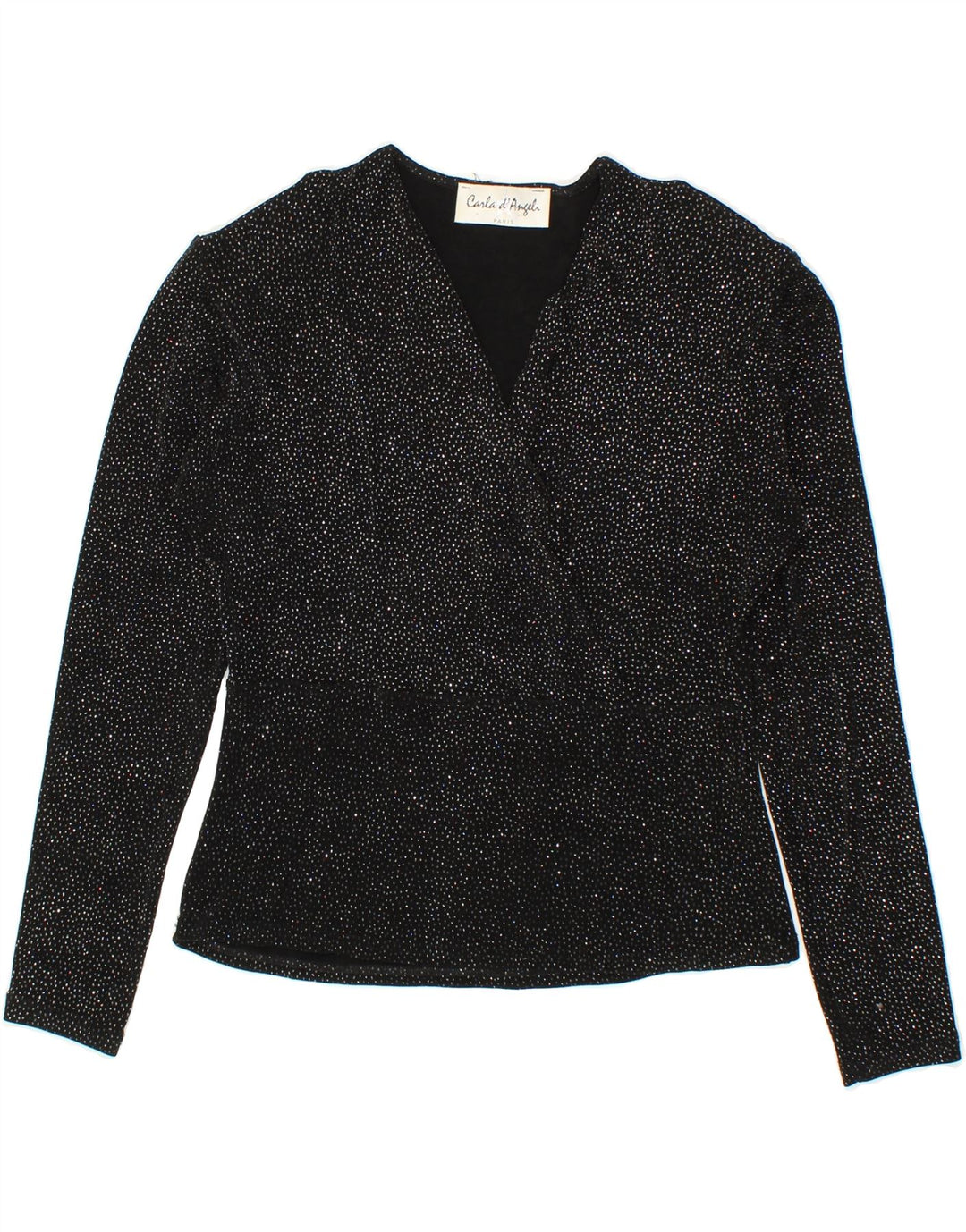 VINTAGE Womens Blouse Top UK 16 Large Black Spotted Acetate Vintage Vintage and Second-Hand Vintage from Messina Hembry 