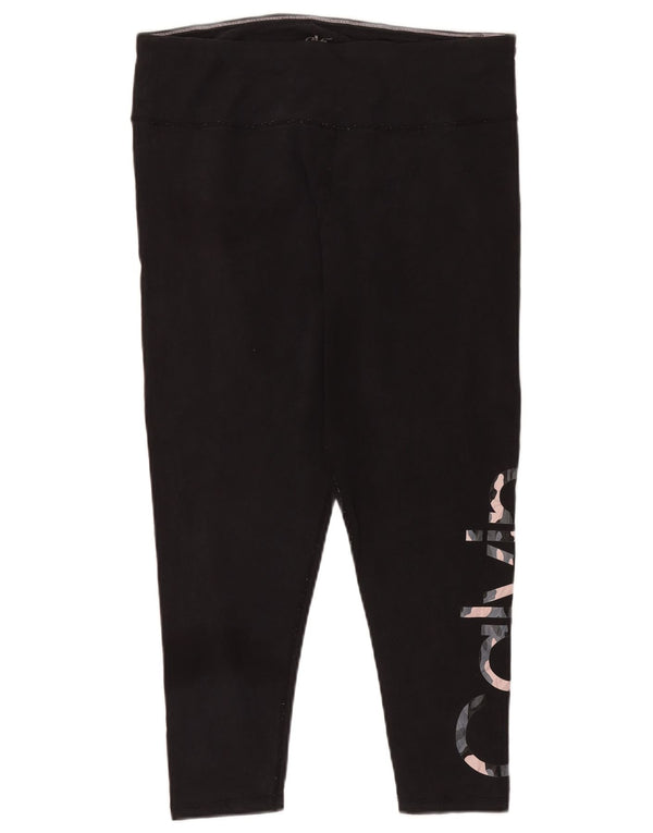 Calvin Klein Womens Grafisk Crop Leggings UK 18 XL Sort Bomuld