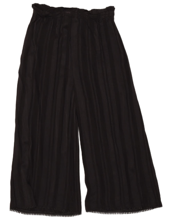 Zara Womens Wide Leg Cropped Trousers Large W32 L24 Sort Stribet