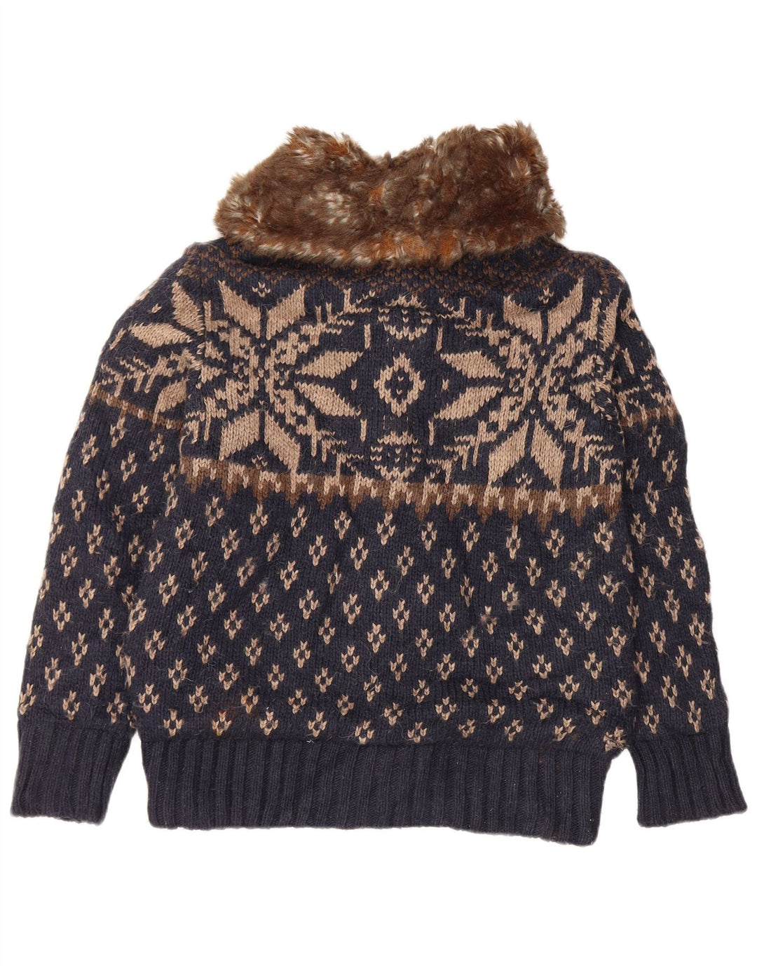Zara Herre cardigan sweater Medium Navy Blue Fair Isle Akryl
