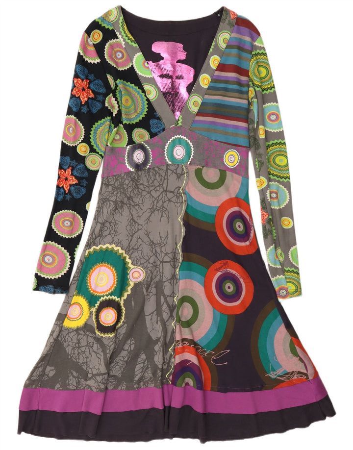 Desigual Kvinders Abstrakt Mønster A-Line Kjole UK 12 Medium Flerfarvet