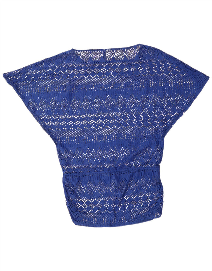 RALPH LAUREN Kvinder Batwing hæklet bluse Top UK 14 Medium Blue Polyester