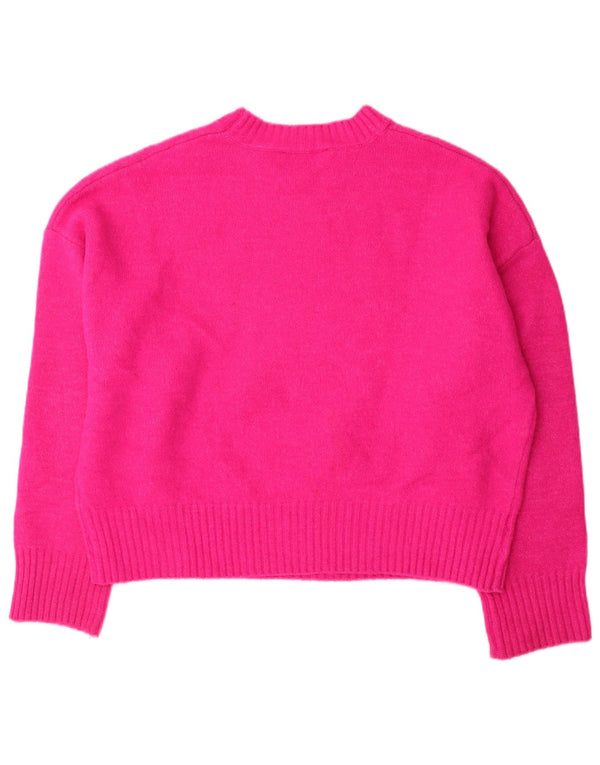 Zara Womens Oversized Crew Neck Jumper Sweater UK 10 Small Pink Acryl