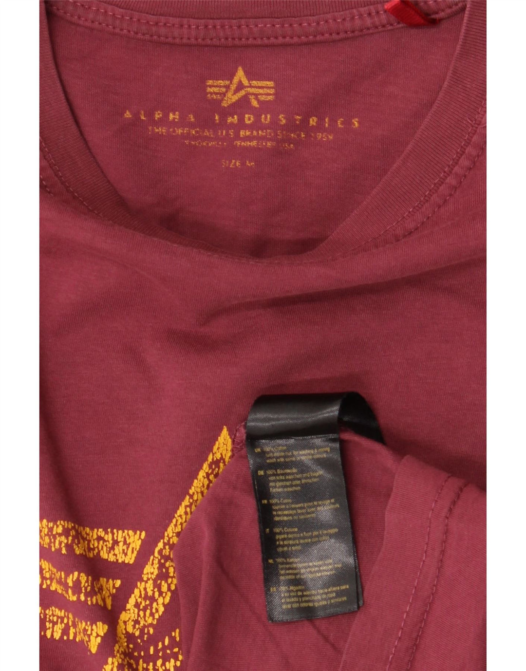 ALPHA INDUSTRIES Dame grafisk T-shirt top UK 14 Medium Bourgogne bomuld