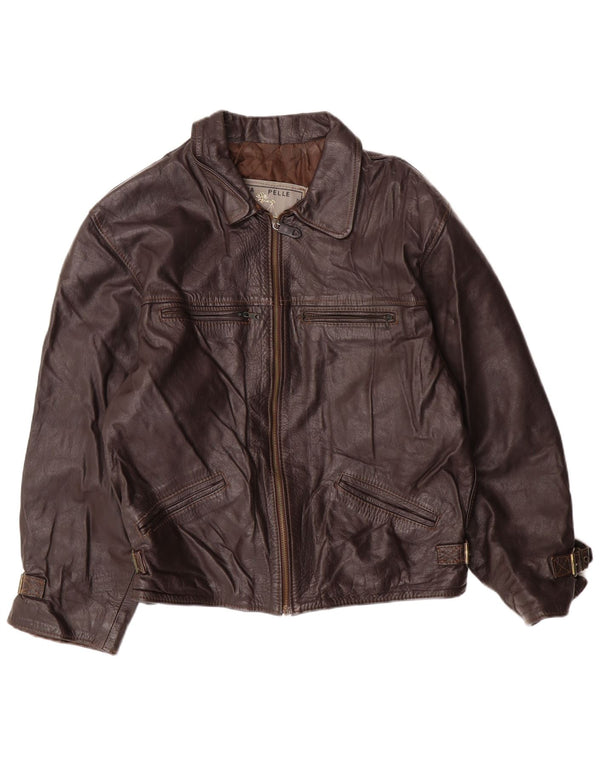 VINTAGE Mens Leather Jacket UK 42 XL Brown Leather