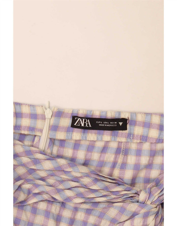 Zara Dame Maxi Nederdel Large W32 Lilla Gingham