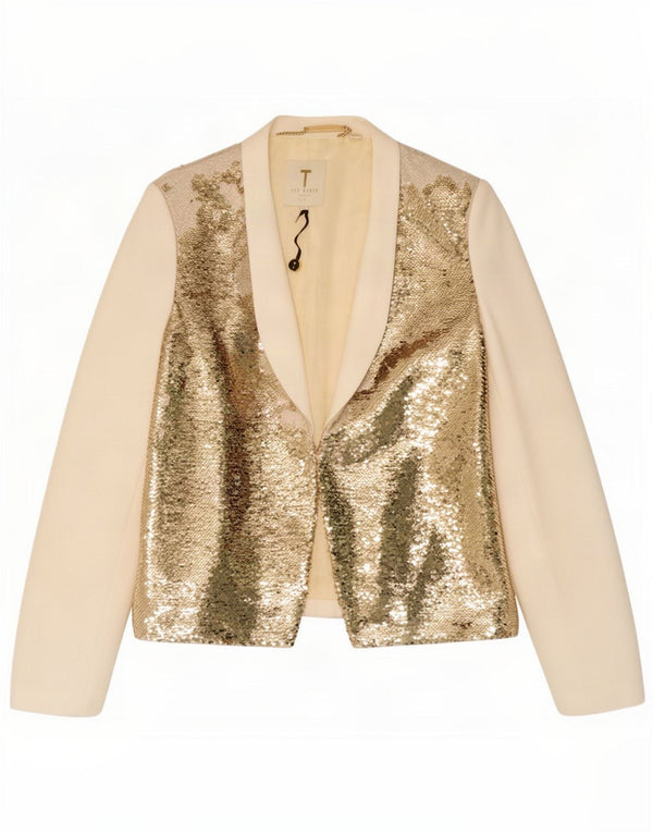 Ted Baker Womens Open Blazer Jacket Størrelse 3 Medium Off White Colourblock