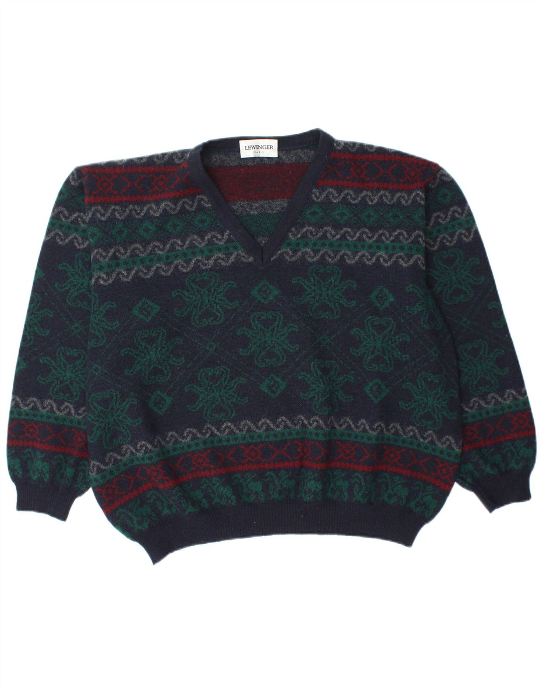 LEWINGER Dame V-hals sweater UK 20 2XL Navy Blue Fair Isle