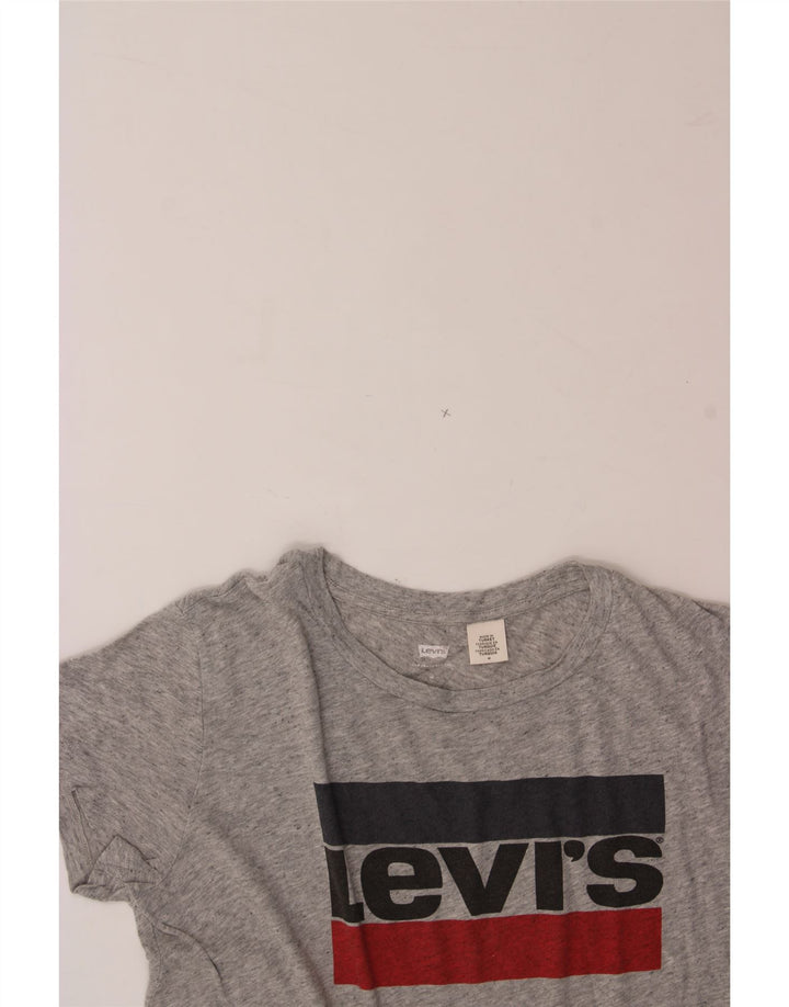 LEVI'S Womens Graphic T-Shirt Top UK 14 Medium Grey Flecked Cotton Vintage Levi's and Second-Hand Levi's from Messina Hembry 