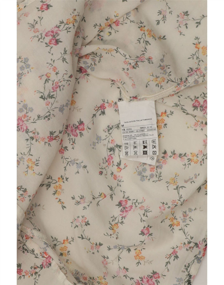 BENETTON Womens Blouse Top UK 14 Medium White Floral Cotton Vintage Benetton and Second-Hand Benetton from Messina Hembry 
