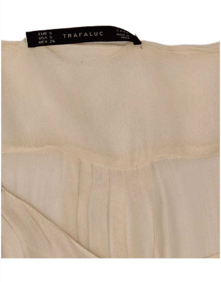 Zara Dame Oversized se Gennem Langærmet Bluse Top UK 10 Small Beige