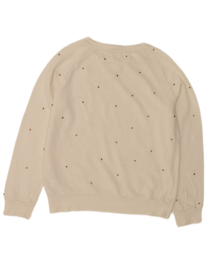 Zara Dame Sweatshirt Jumper UK 10 Small White Bomuld