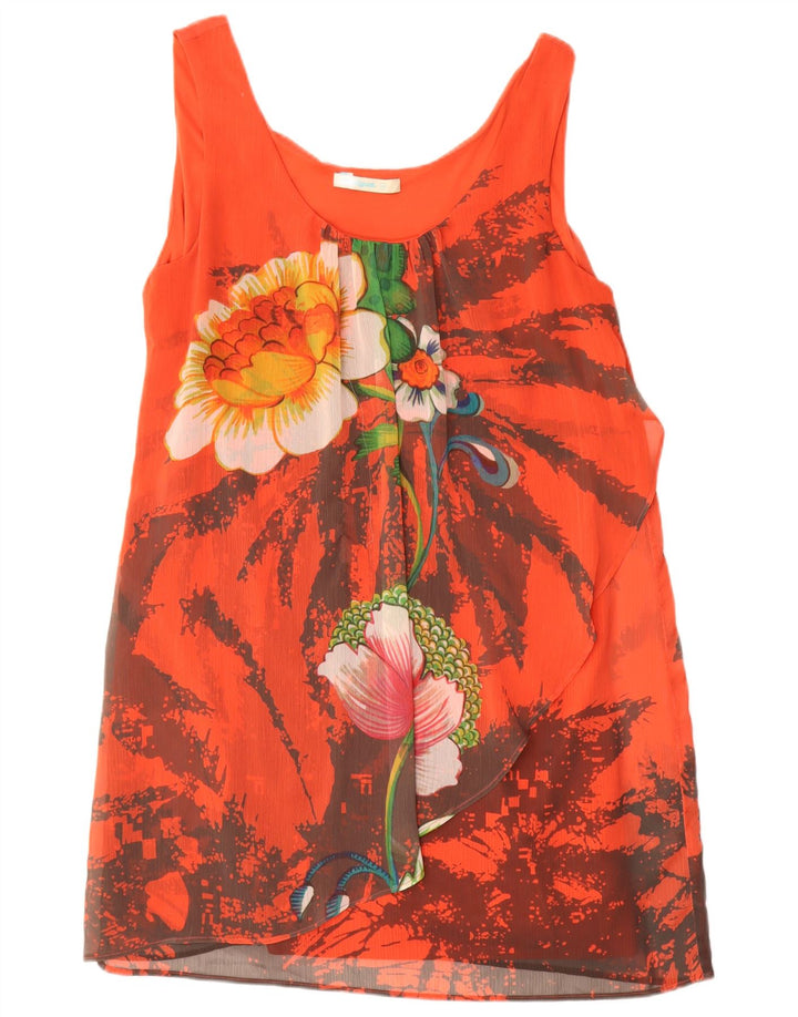 Desigual Dame Ærmeløs Skift Kjole EU 44 XL Rød Floral Polyester