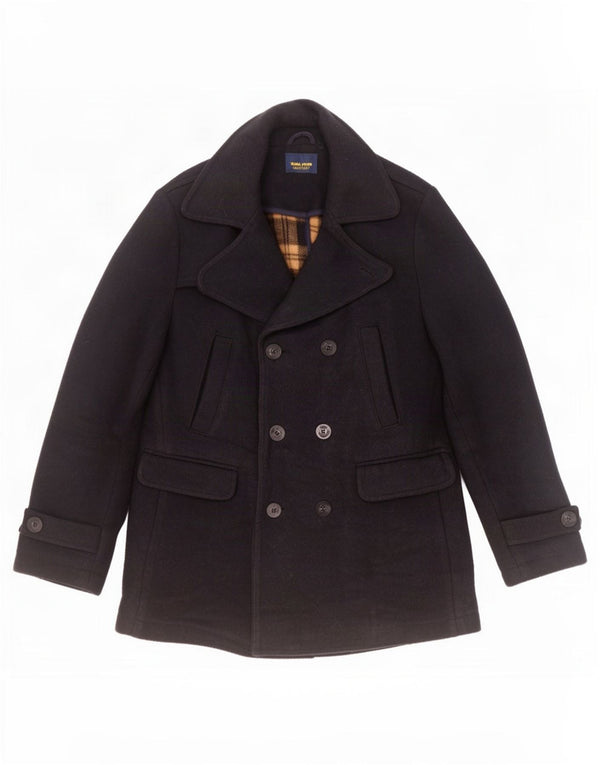 Zara Herre Pea Coat UK 42 XL Navy Blue Polyester