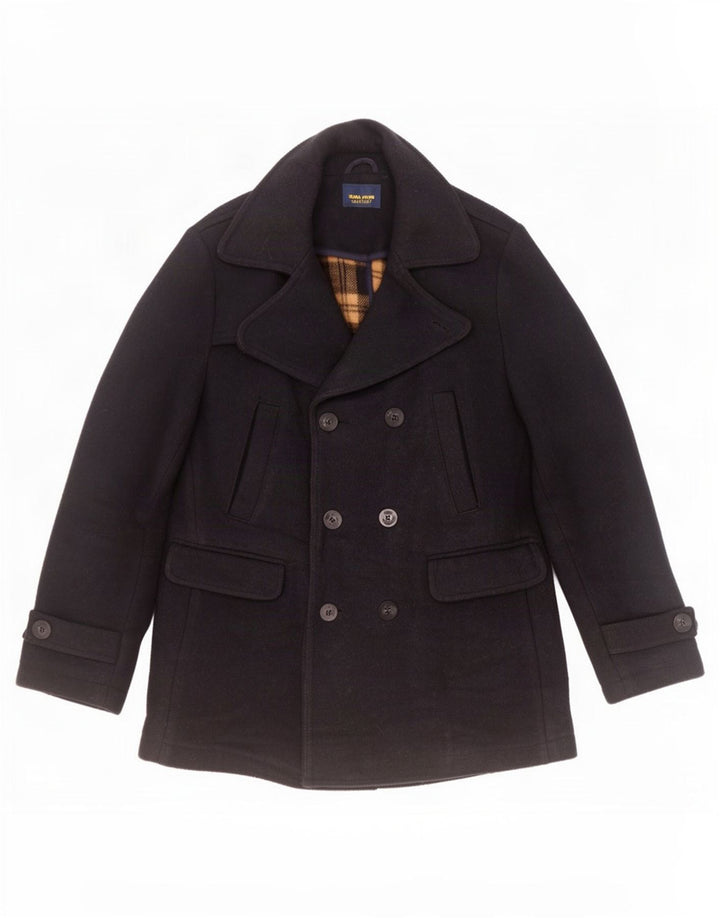 Zara Herre Pea Coat UK 42 XL Navy Blue Polyester