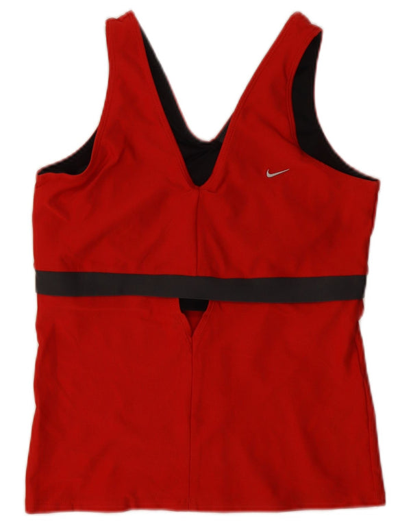 Nike Dame Dri Fit Vest Top UK 14/16 Large Red Colourblock Polyester