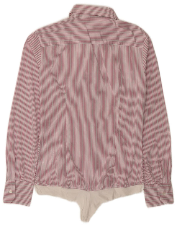 Benetton Womens Shirt Bodysuit UK 12 Medium Pink Nålestribet bomuld