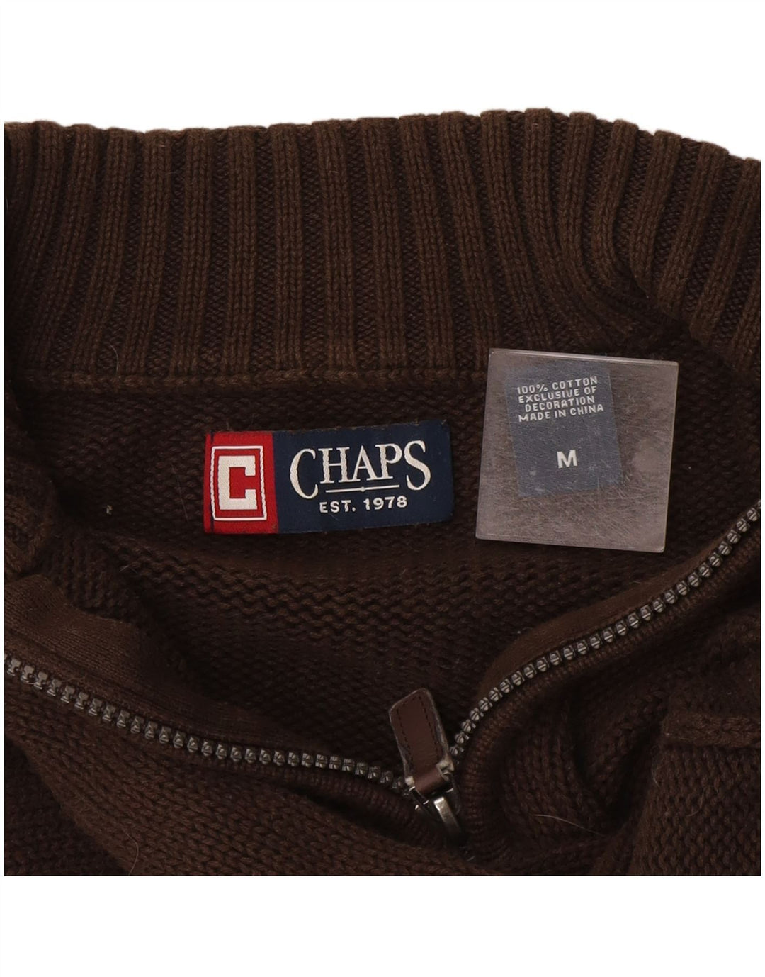 Chaps Herre Zip Neck Jumper Sweater Medium Brun Bomuld