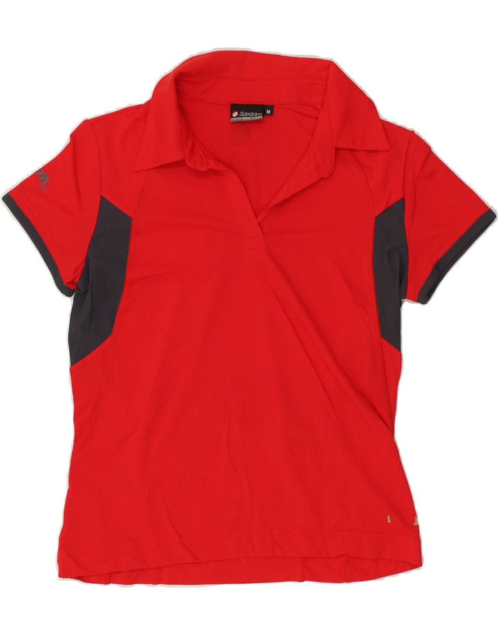 LOTTO Womens Polo Shirt UK 14 Medium Red Colourblock Nylon | Vintage Lotto | Thrift | Second-Hand Lotto | Used Clothing | Messina Hembry 