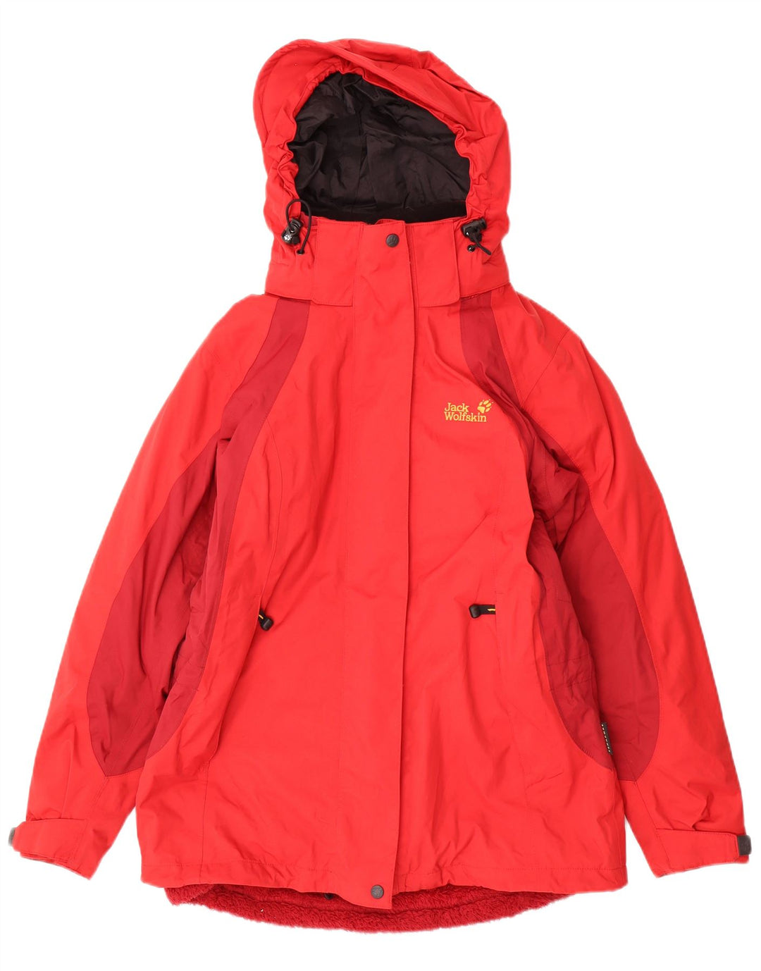 Jack Wolfskin Dame Hooded Windbreaker Jacket UK 12 Medium Red Colourblock