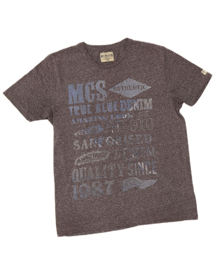 Marlboro Classics Herre Grafisk T-Shirt Top XL Grå Flecked Polyester