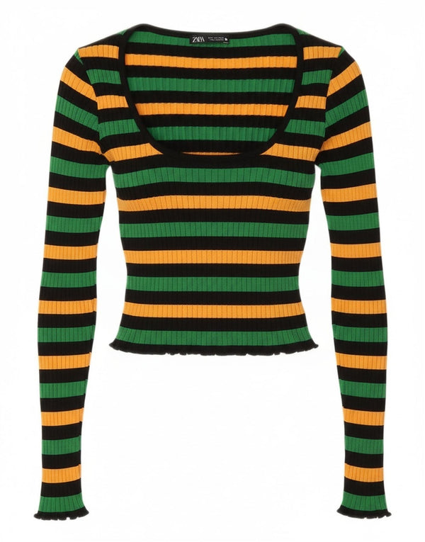 Zara Womens Crop Top UK 12 Medium Flerfarvet Stribet