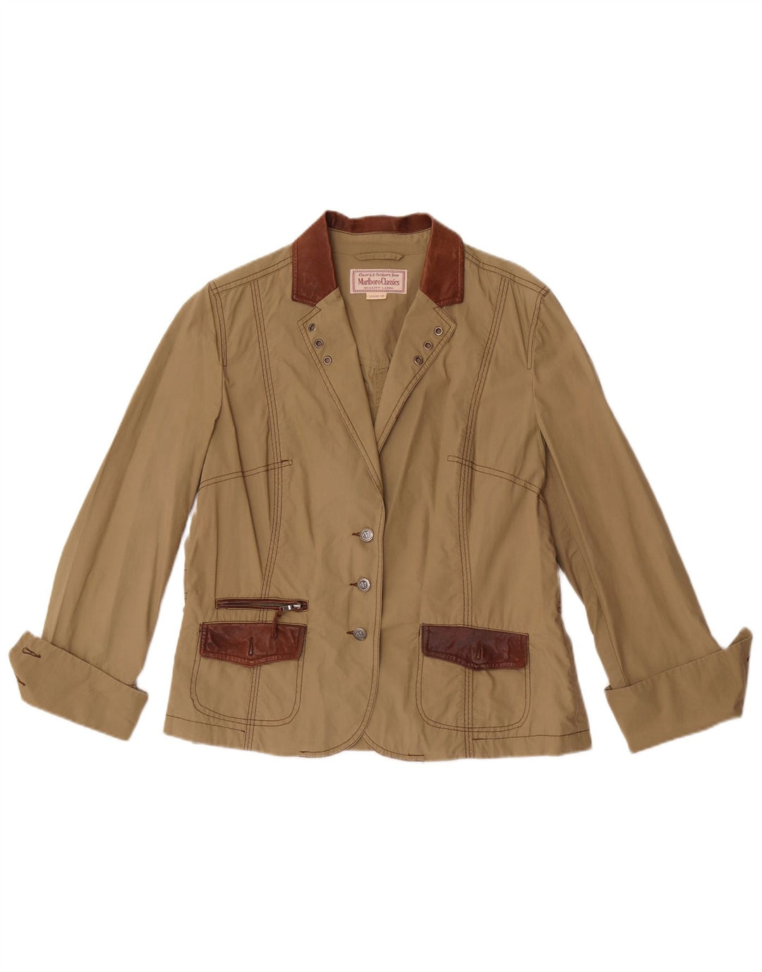 Marlboro Classics Dame 3-knaps blazerjakke EU 48 2XL Khaki Colourblock