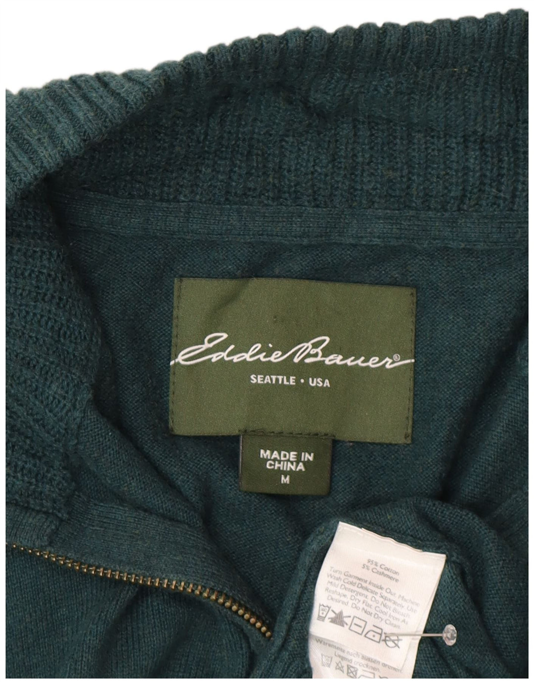 Eddie Bauer Herre Zip Neck Jumper Sweater Medium Green Bomuld